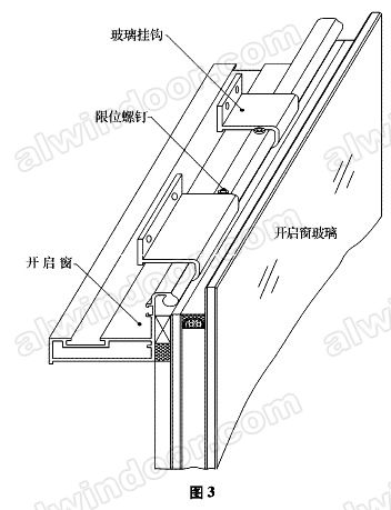 开启扇的粗大黑边影响幕墙的整体效果; 往往把安装披水胶条铝型材与